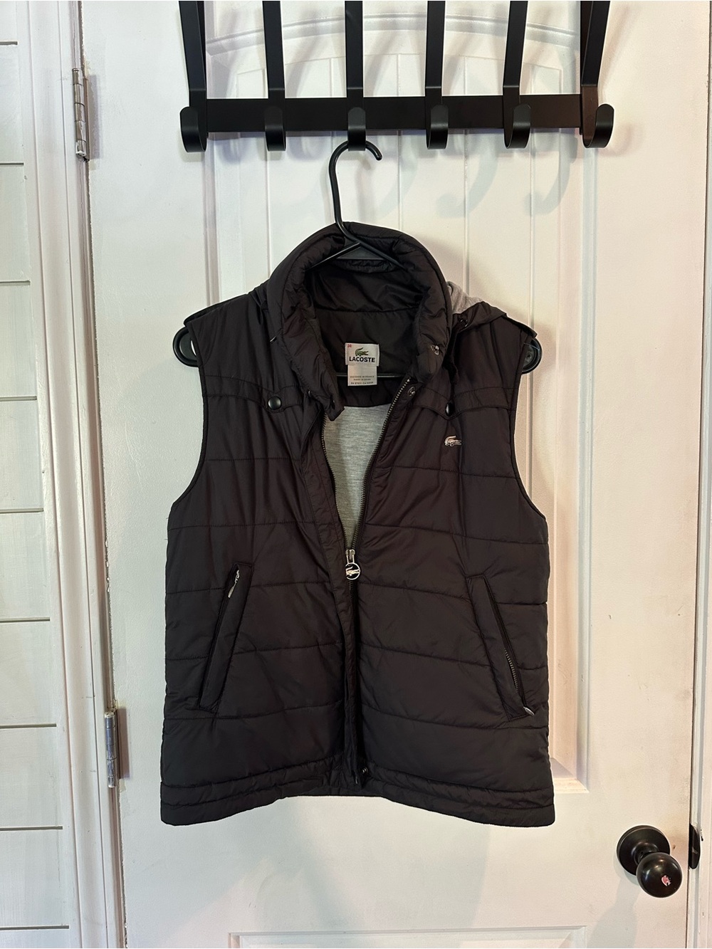 Lacoste Black Quilted hooded puffer vest